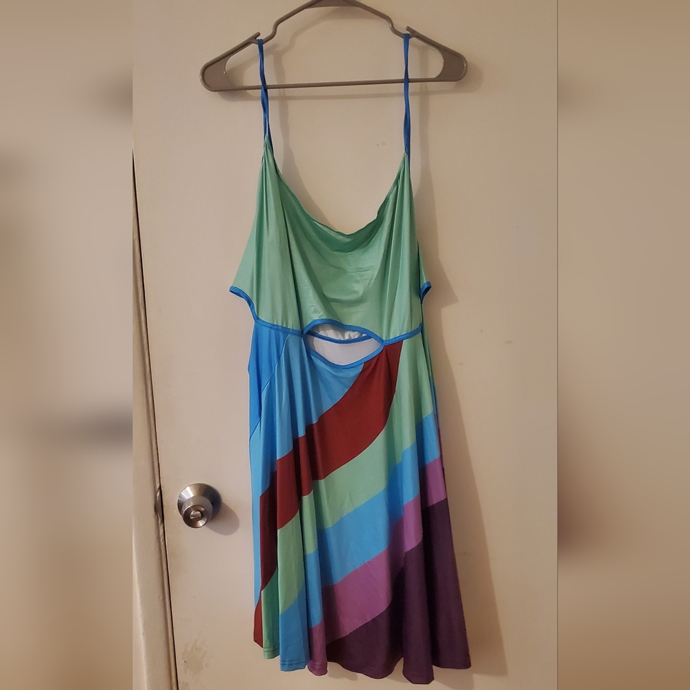 13 Going On 30 Multi-Color Striped Slip Dress with Cutout